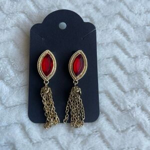 Elegant Red and Gold Dangle Earrings
